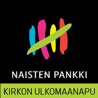 Naisten pankin logo, mustalla pohjalla värikkäät viivat