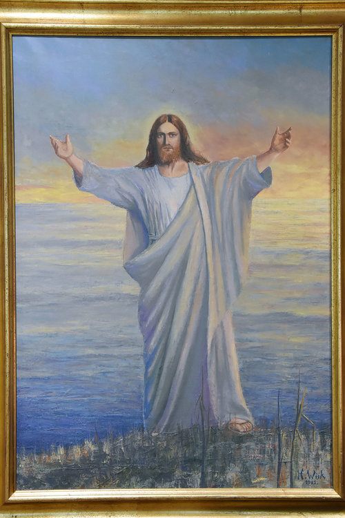H. Wiikin taulu Kristus kulkee vetten päällä, Alskathemmetin leirikeskuksessa