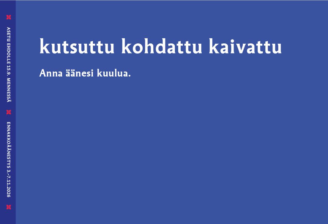 Seurakuntavaali-kangaskassi, jossa lukee uskottu toivottu rakastettu